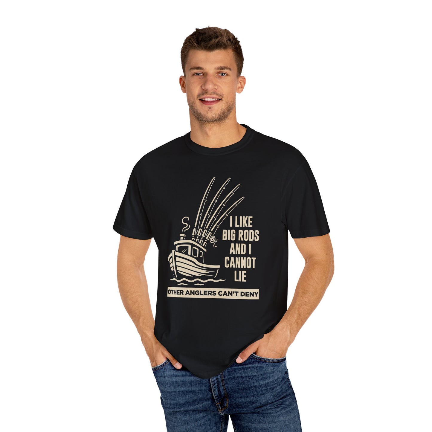 Fishing T-Shirt — "I Like Big Rods and I Cannot Lie" Graphic Tee for Anglers