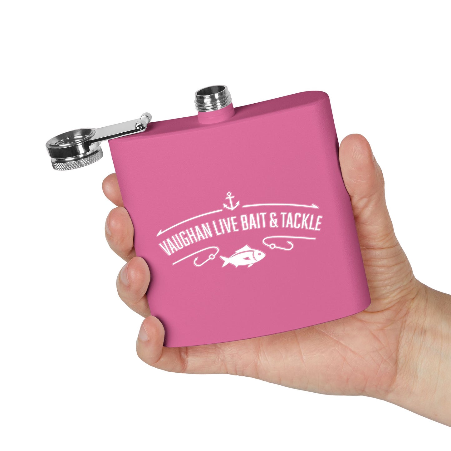 Fishing Flask — "Vaughan Live Bait & Tackle" 6oz Stainless Steel Hip Flask