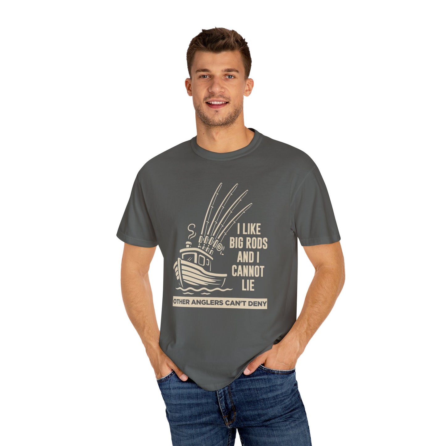 Fishing T-Shirt — "I Like Big Rods and I Cannot Lie" Graphic Tee for Anglers