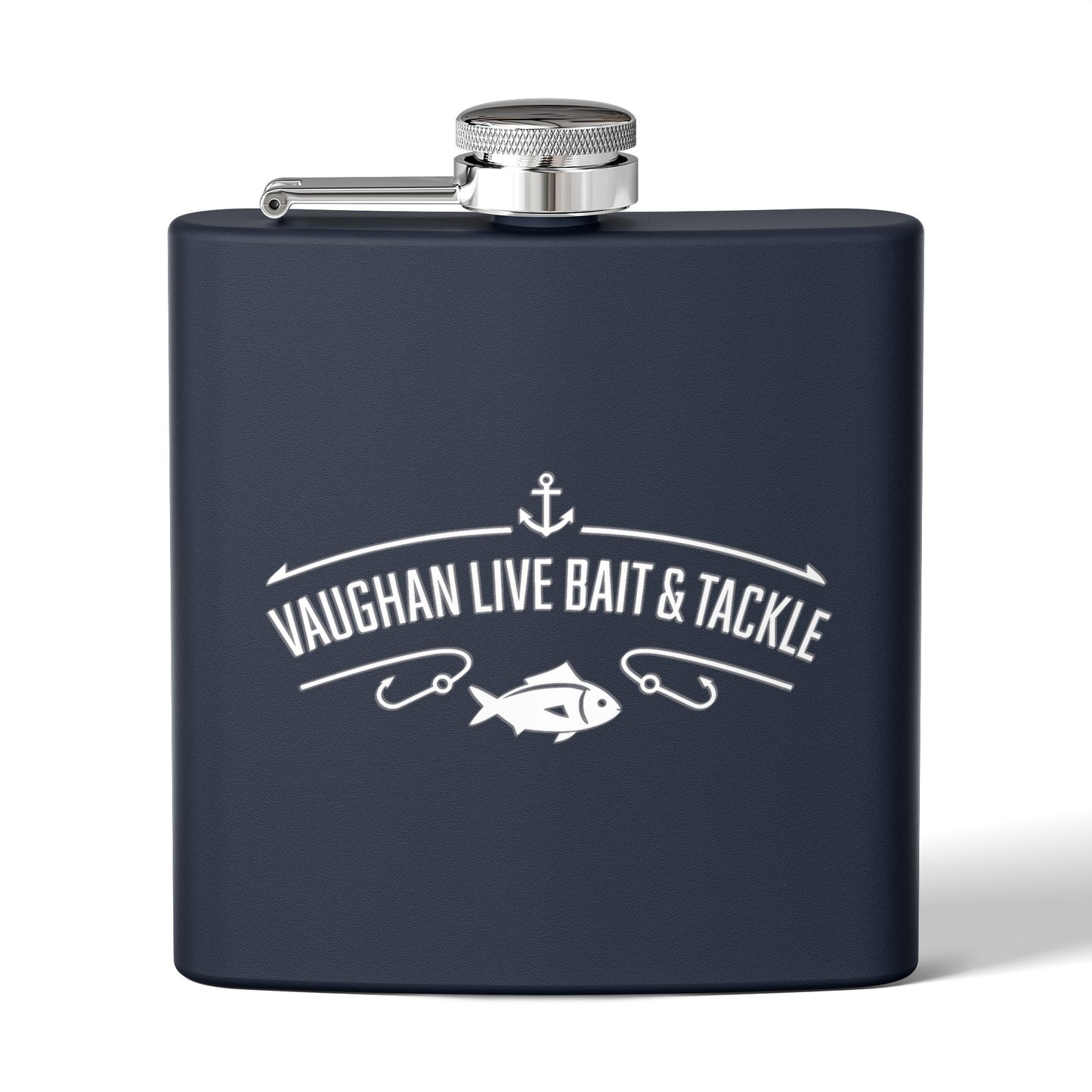 Fishing Flask — "Vaughan Live Bait & Tackle" 6oz Stainless Steel Hip Flask