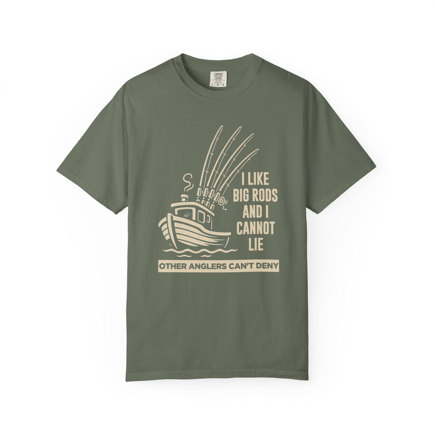 Fishing T-Shirt — "I Like Big Rods and I Cannot Lie" Graphic Tee for Anglers