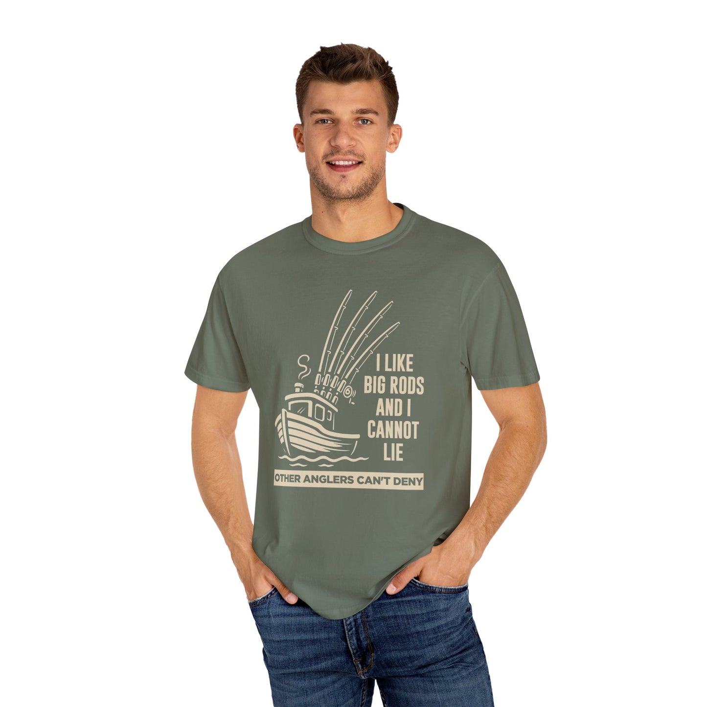 Fishing T-Shirt — "I Like Big Rods and I Cannot Lie" Graphic Tee for Anglers
