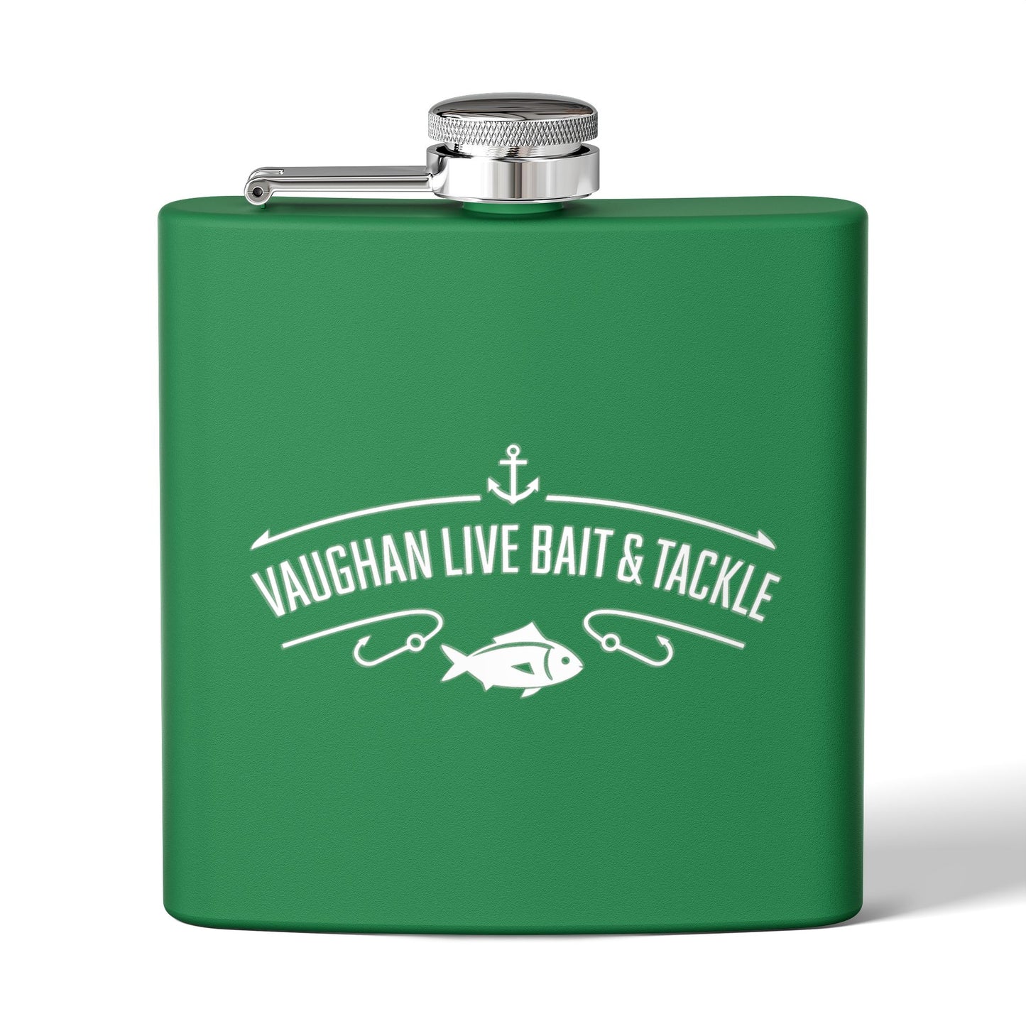 Fishing Flask — "Vaughan Live Bait & Tackle" 6oz Stainless Steel Hip Flask
