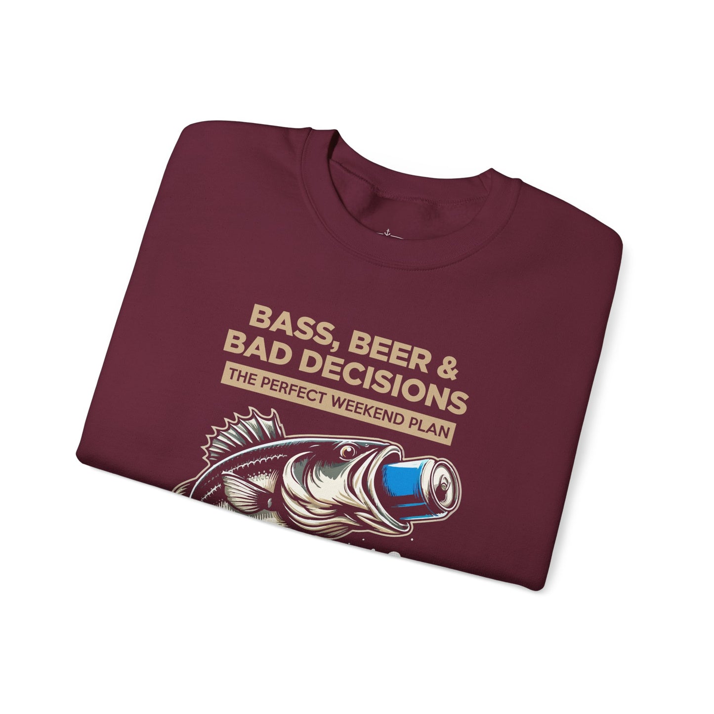 Sweatshirt — "Bass, Beer & Bad Decisions" Fishing Graphic Crewneck