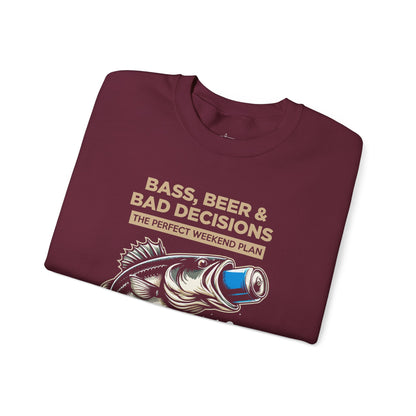 Sweatshirt — "Bass, Beer & Bad Decisions" Fishing Graphic Crewneck