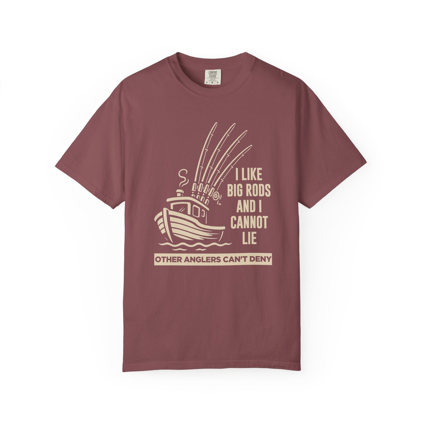Fishing T-Shirt — "I Like Big Rods and I Cannot Lie" Graphic Tee for Anglers