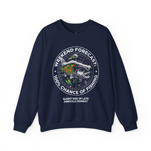 Fishing Crewneck Sweatshirt — “Weekend Forecast: 100% Chance of Fishing” Graphic thumbnail 6