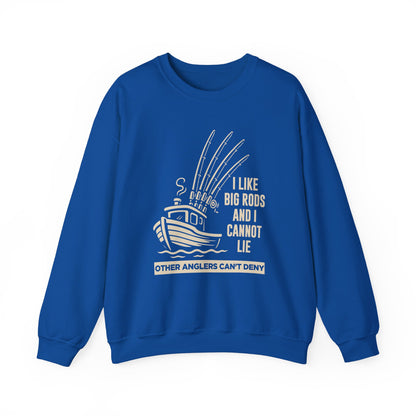 Fishing Sweatshirt – "I Like Big Rods and I Cannot Lie" Angler Crewneck