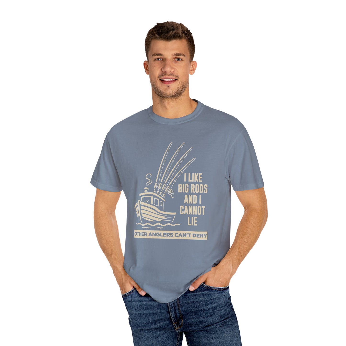 Fishing T-Shirt — "I Like Big Rods and I Cannot Lie" Graphic Tee for Anglers