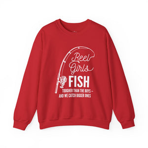 Fishing Sweatshirt — "Reel Girls Fish: Tougher Than the Boys" Crewneck for Women Anglers thumbnail 10