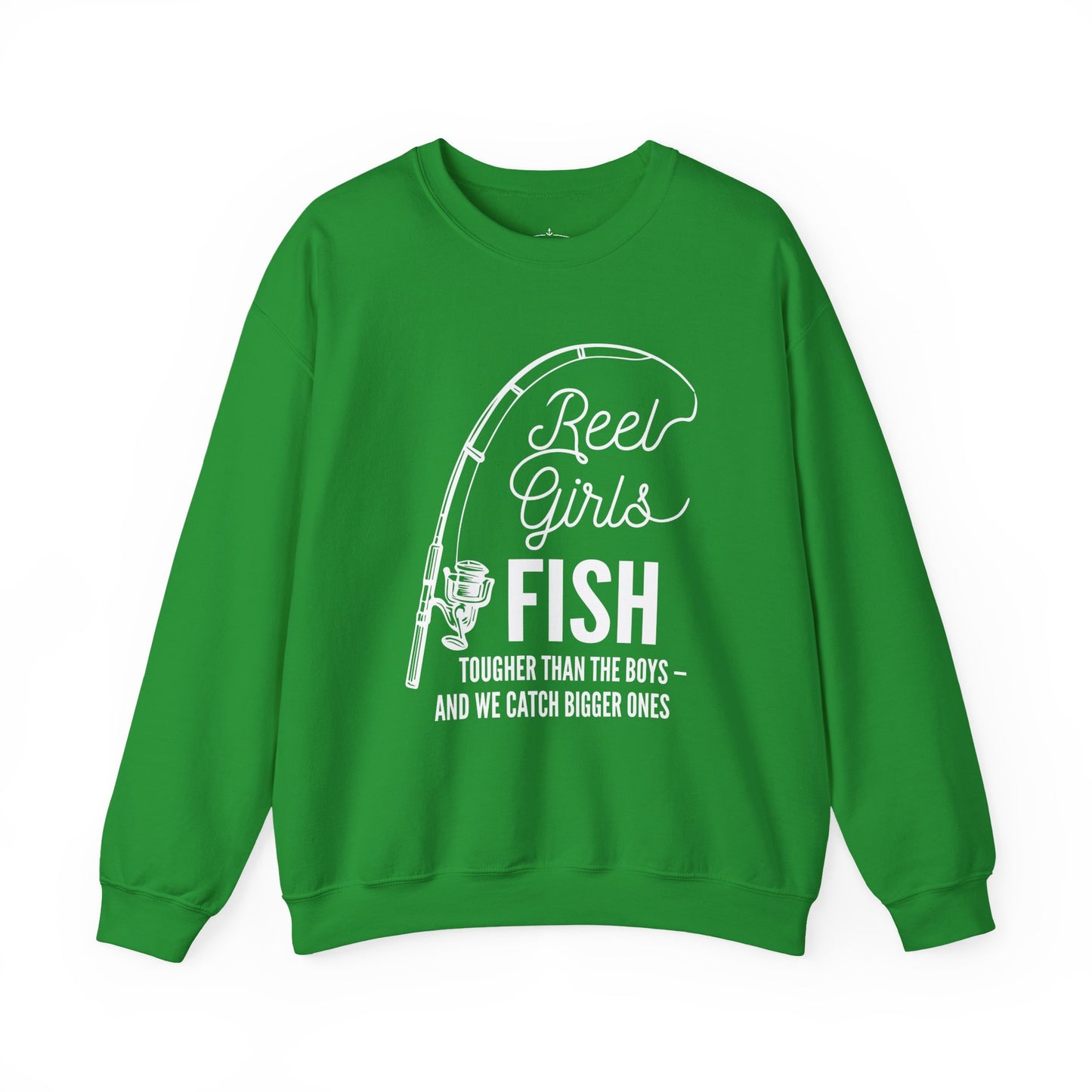 Fishing Sweatshirt — "Reel Girls Fish: Tougher Than the Boys" Crewneck for Women Anglers
