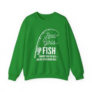 Fishing Sweatshirt — "Reel Girls Fish: Tougher Than the Boys" Crewneck for Women Anglers thumbnail 5