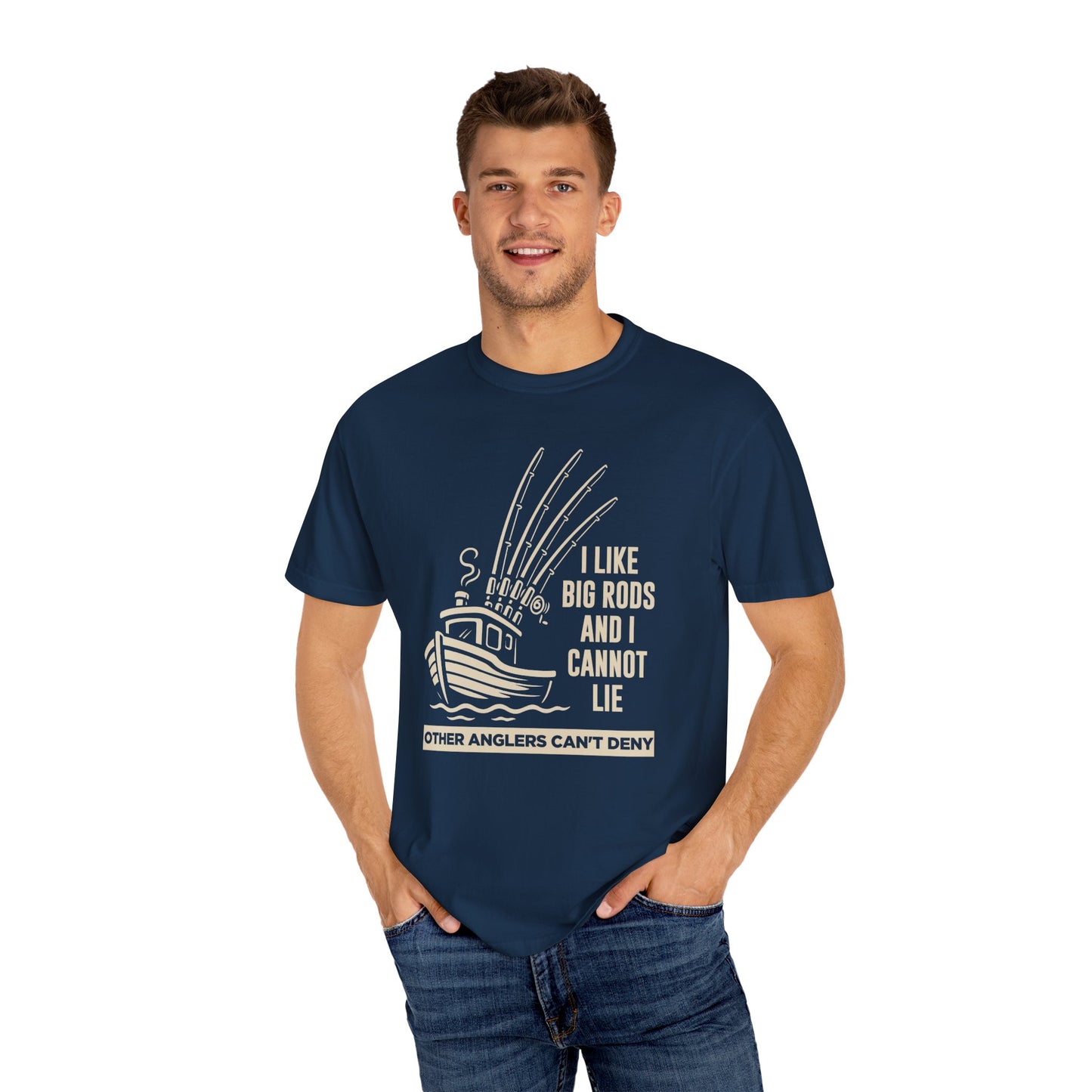 Fishing T-Shirt — "I Like Big Rods and I Cannot Lie" Graphic Tee for Anglers