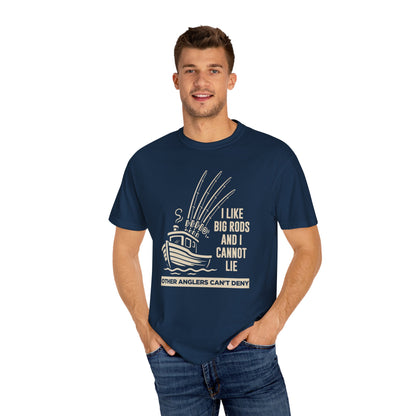 Fishing T-Shirt — "I Like Big Rods and I Cannot Lie" Graphic Tee for Anglers