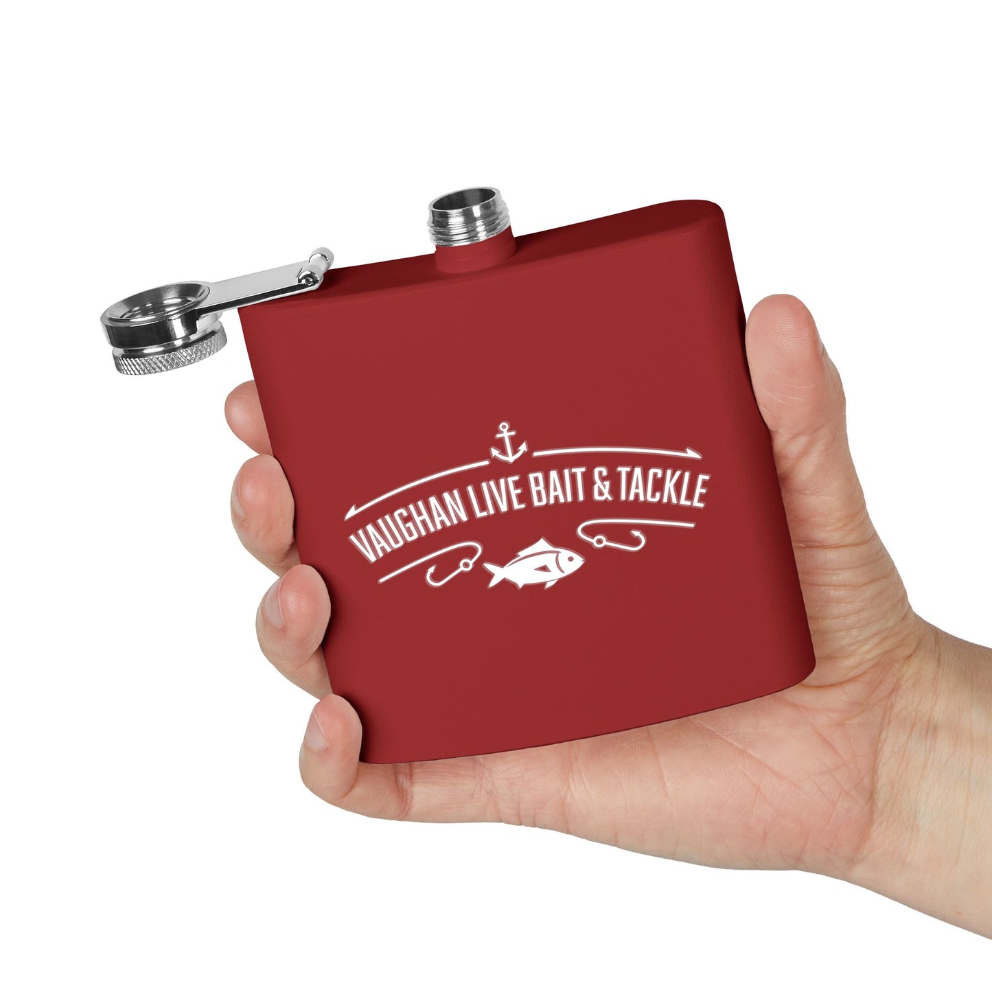 Fishing Flask — "Vaughan Live Bait & Tackle" 6oz Stainless Steel Hip Flask