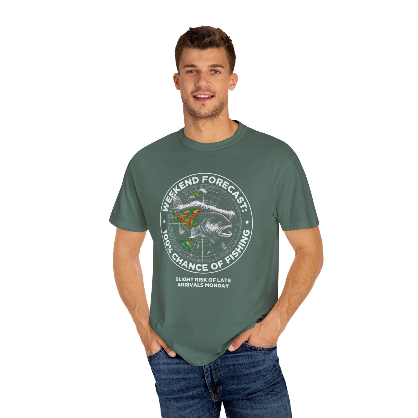 Fishing T-Shirt — "Weekend Forecast: 100% Chance of Fishing" Graphic Tee