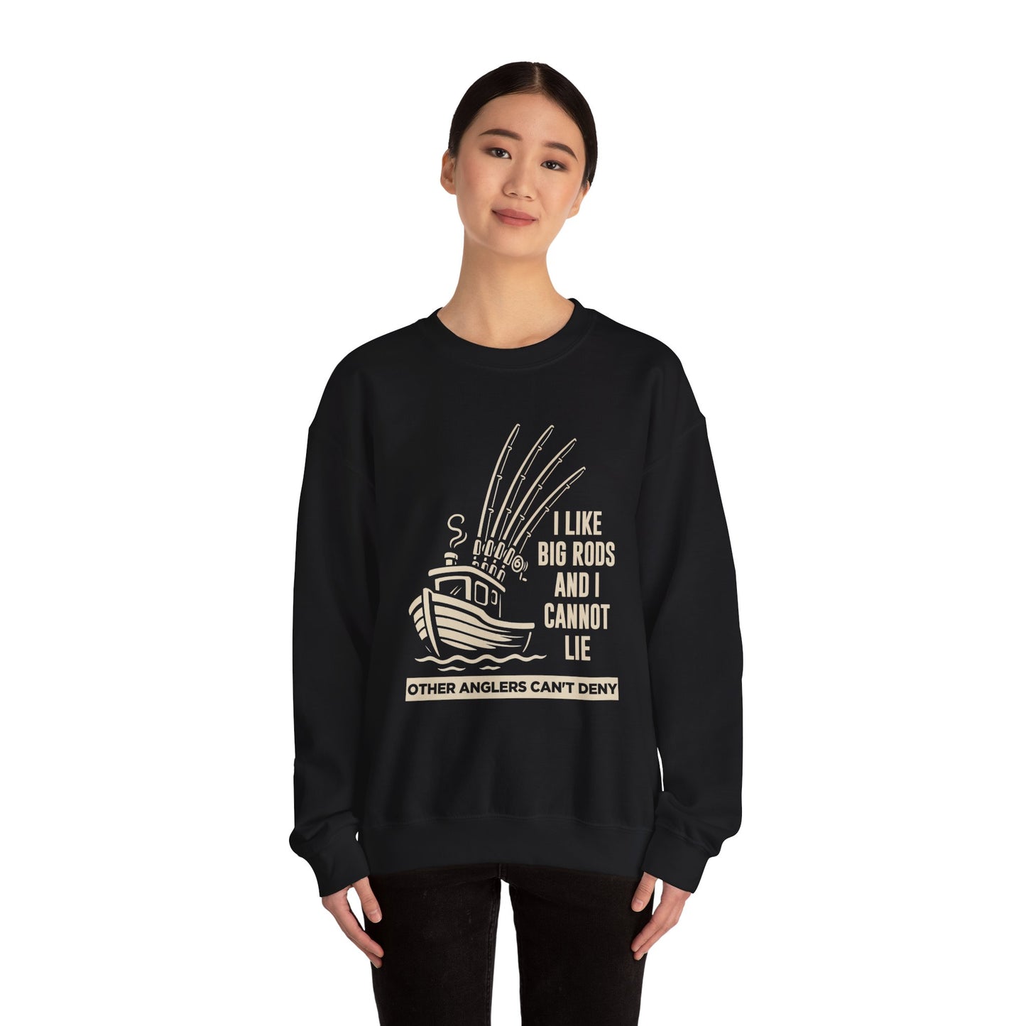Fishing Sweatshirt – "I Like Big Rods and I Cannot Lie" Angler Crewneck
