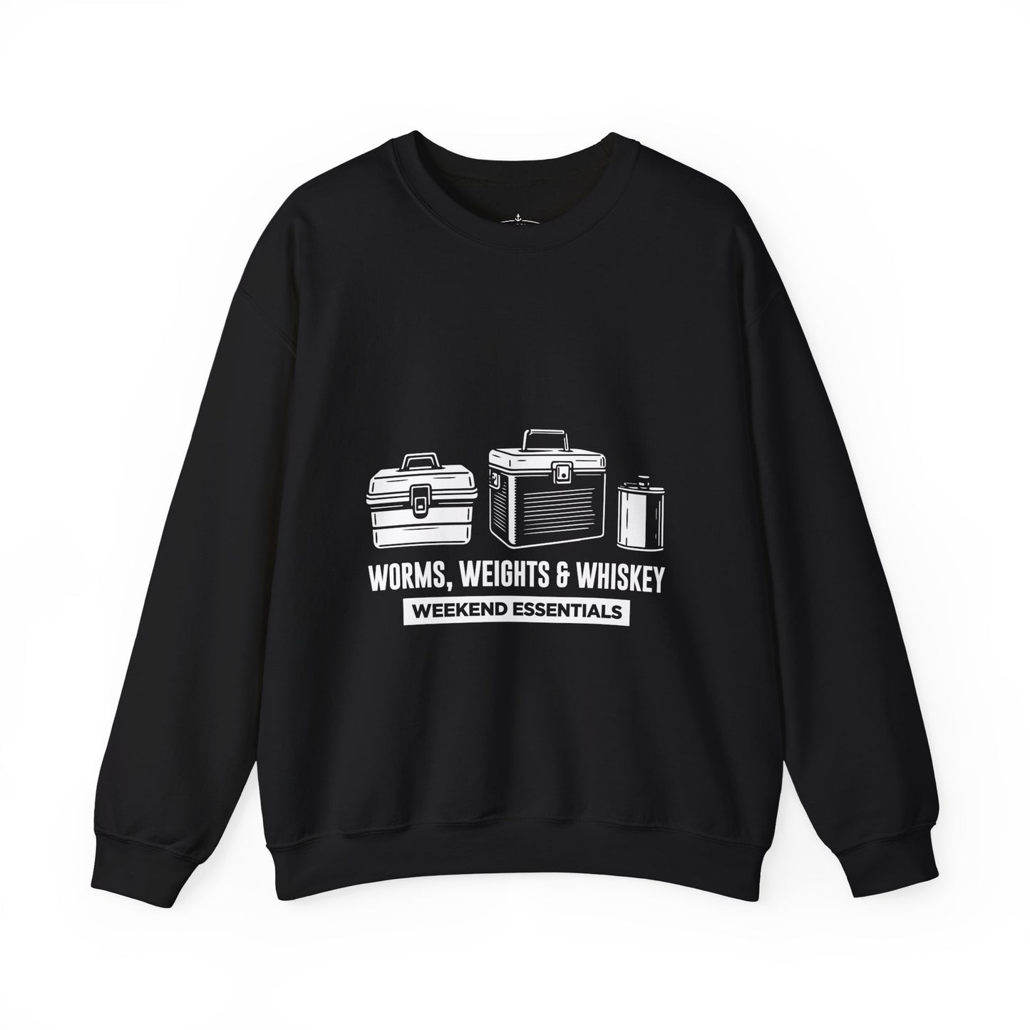 Fishing Crewneck Sweatshirt - "Worms, Weights & Whiskey" Weekend Essentials
