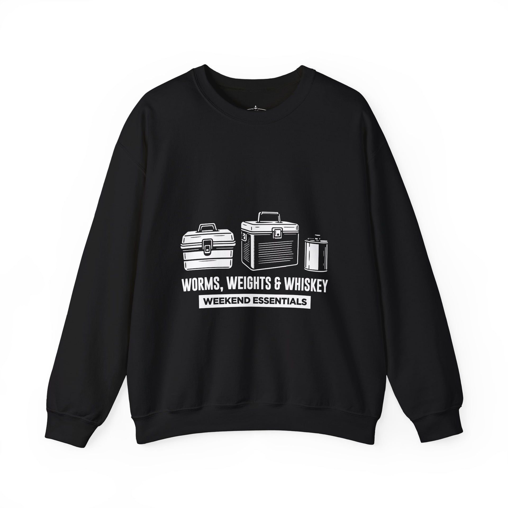 Fishing Crewneck Sweatshirt - "Worms, Weights & Whiskey" Weekend Essentials