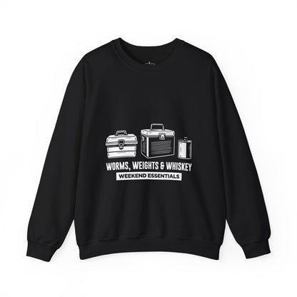 Fishing Crewneck Sweatshirt - "Worms, Weights & Whiskey" Weekend Essentials