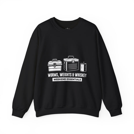 Fishing Crewneck Sweatshirt - "Worms, Weights & Whiskey" Weekend Essentials