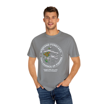 Fishing T-Shirt — "Weekend Forecast: 100% Chance of Fishing" Graphic Tee