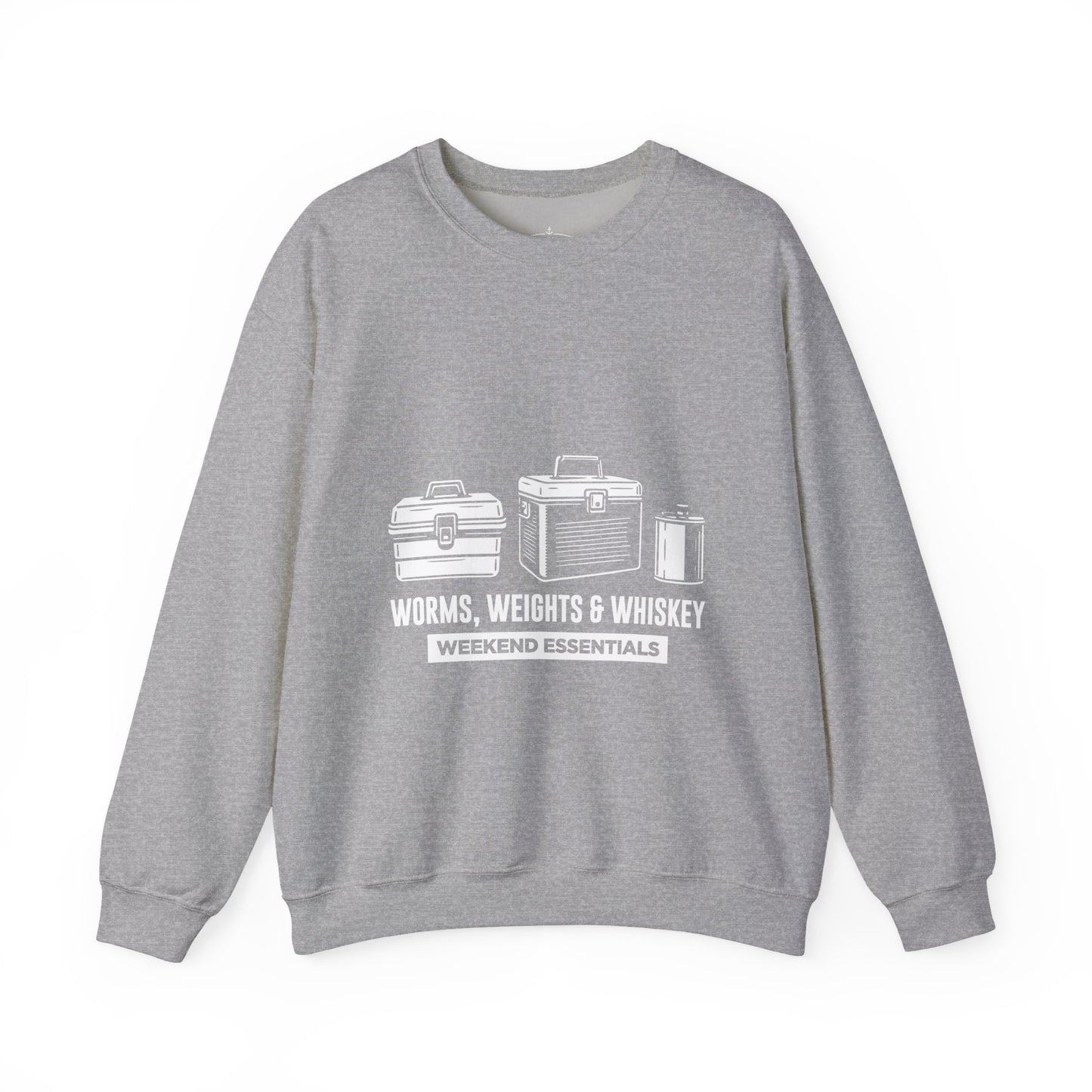 Fishing Crewneck Sweatshirt - "Worms, Weights & Whiskey" Weekend Essentials