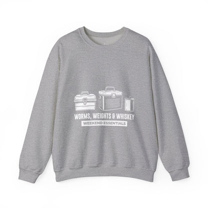 Fishing Crewneck Sweatshirt - "Worms, Weights & Whiskey" Weekend Essentials