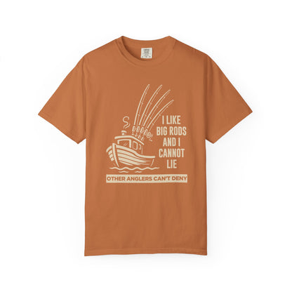 Fishing T-Shirt — "I Like Big Rods and I Cannot Lie" Graphic Tee for Anglers