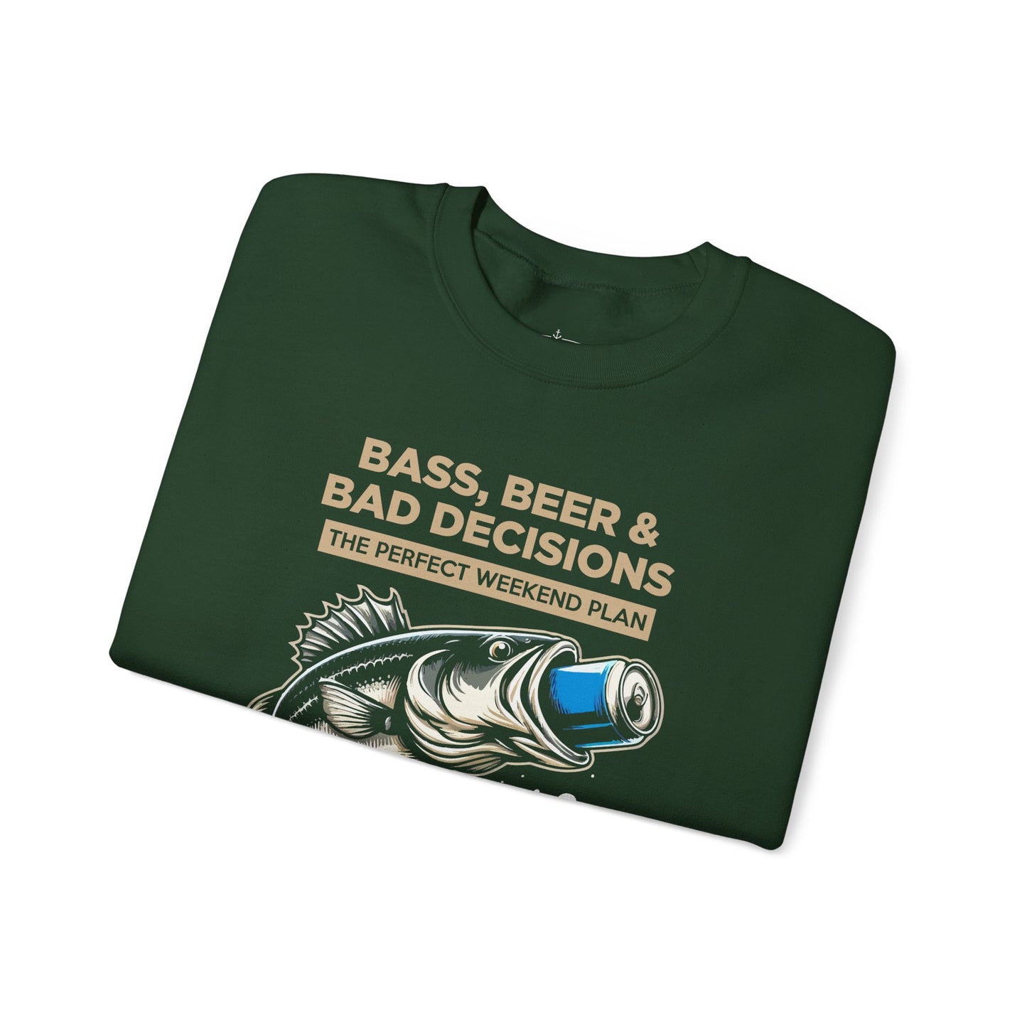 Sweatshirt — "Bass, Beer & Bad Decisions" Fishing Graphic Crewneck