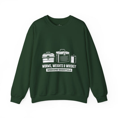 Fishing Crewneck Sweatshirt - "Worms, Weights & Whiskey" Weekend Essentials