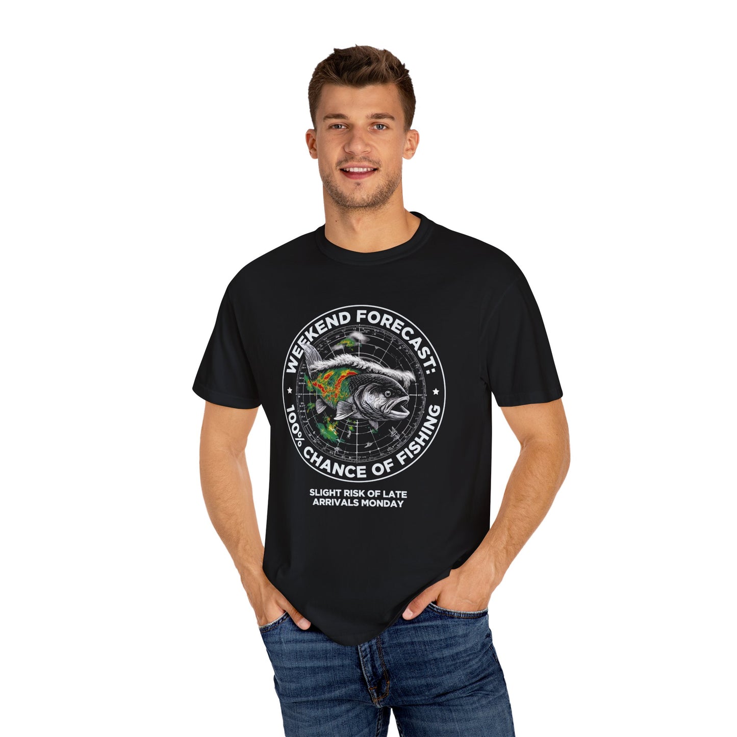 Fishing T-Shirt — "Weekend Forecast: 100% Chance of Fishing" Graphic Tee