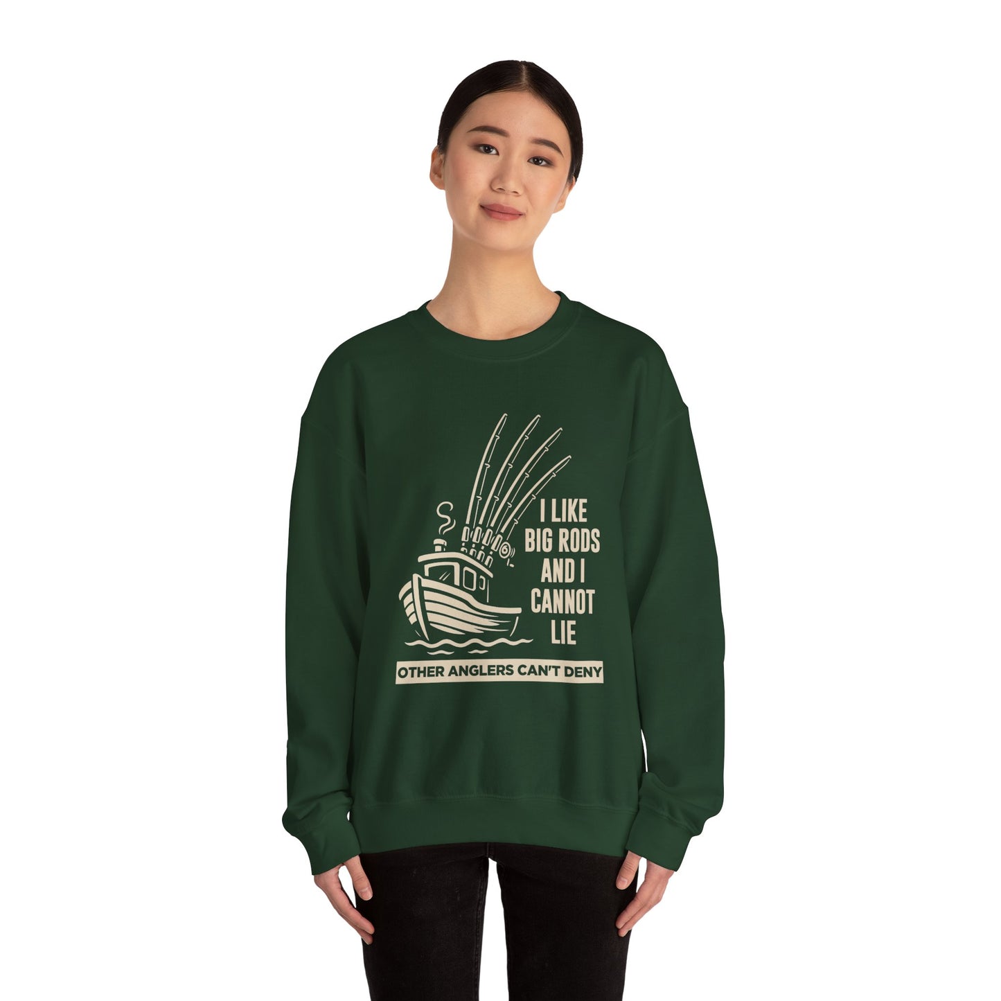 Fishing Sweatshirt – "I Like Big Rods and I Cannot Lie" Angler Crewneck