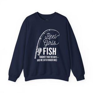 Fishing Sweatshirt — "Reel Girls Fish: Tougher Than the Boys" Crewneck for Women Anglers thumbnail 8