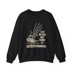 Fishing Sweatshirt – "I Like Big Rods and I Cannot Lie" Angler Crewneck thumbnail 1