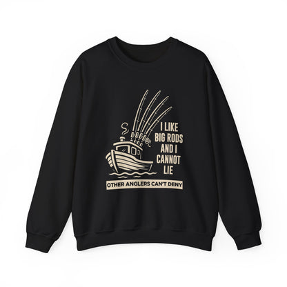Fishing Sweatshirt – "I Like Big Rods and I Cannot Lie" Angler Crewneck