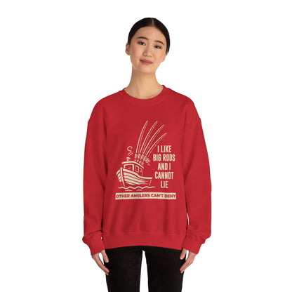 Fishing Sweatshirt – "I Like Big Rods and I Cannot Lie" Angler Crewneck