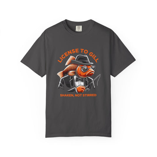 Fishing T-Shirt — "License to Gill" Shaken Not Stirred Graphic Tee