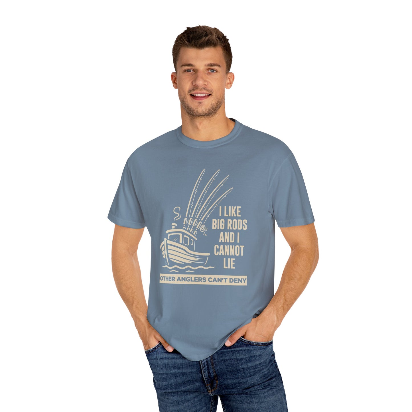 Fishing T-Shirt — "I Like Big Rods and I Cannot Lie" Graphic Tee for Anglers