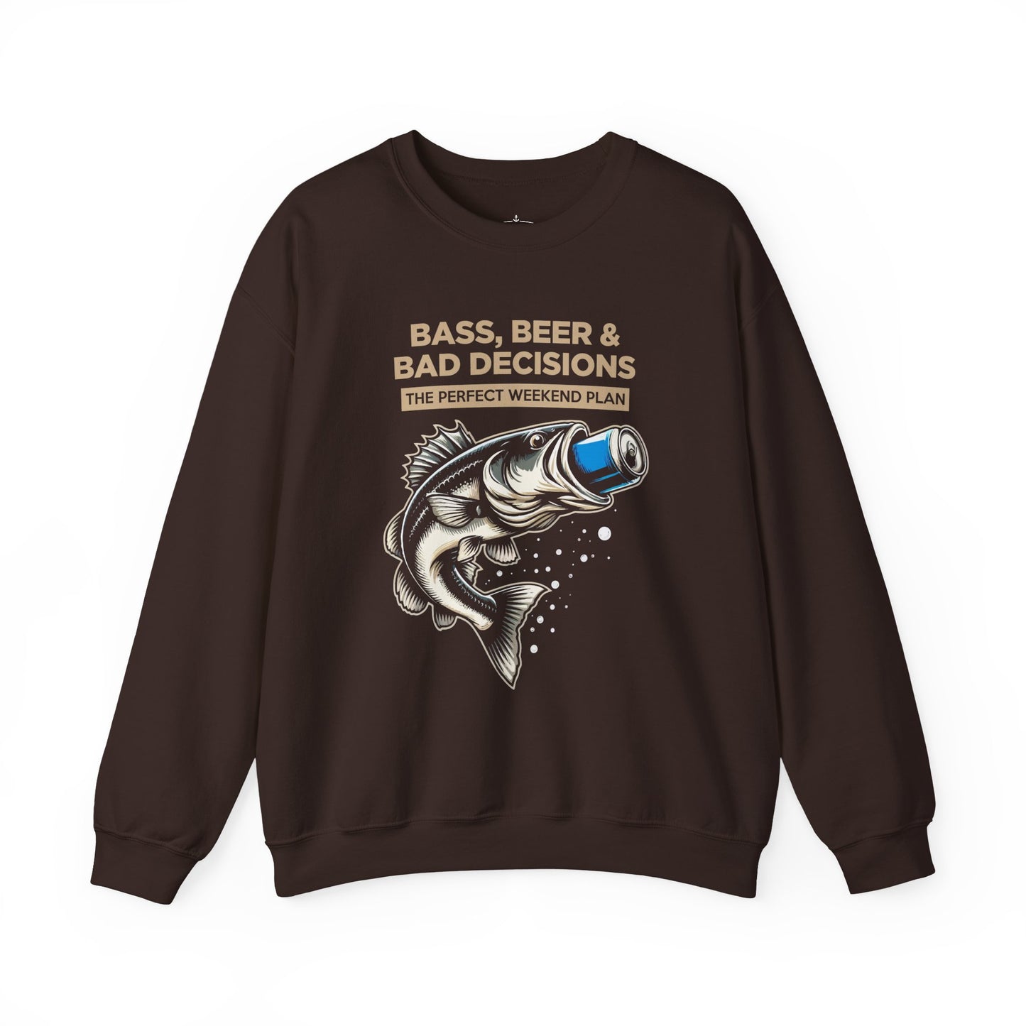 Sweatshirt — "Bass, Beer & Bad Decisions" Fishing Graphic Crewneck