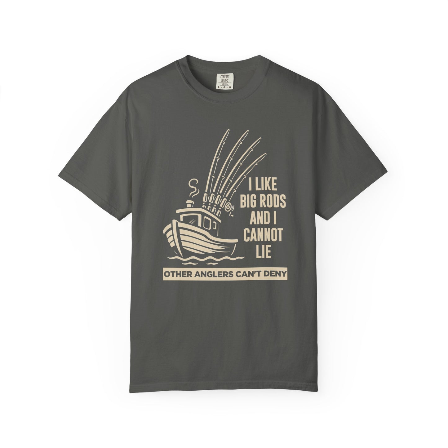 Fishing T-Shirt — "I Like Big Rods and I Cannot Lie" Graphic Tee for Anglers