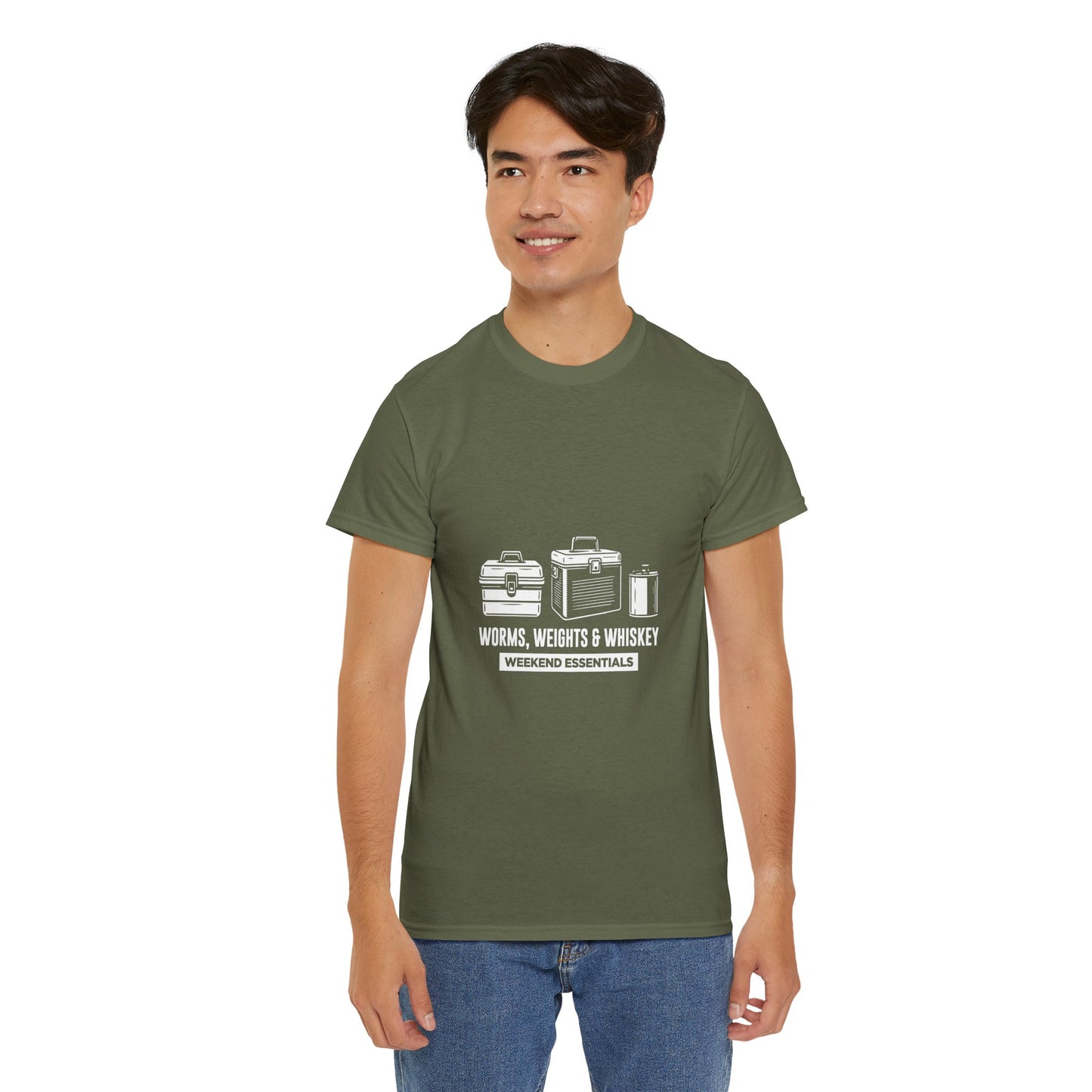 Fishing Weekend Essentials Tee - Worms, Weights & Whiskey
