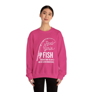 Fishing Sweatshirt — "Reel Girls Fish: Tougher Than the Boys" Crewneck for Women Anglers thumbnail 37