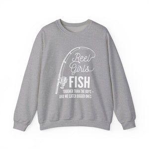 Fishing Sweatshirt — "Reel Girls Fish: Tougher Than the Boys" Crewneck for Women Anglers thumbnail 2