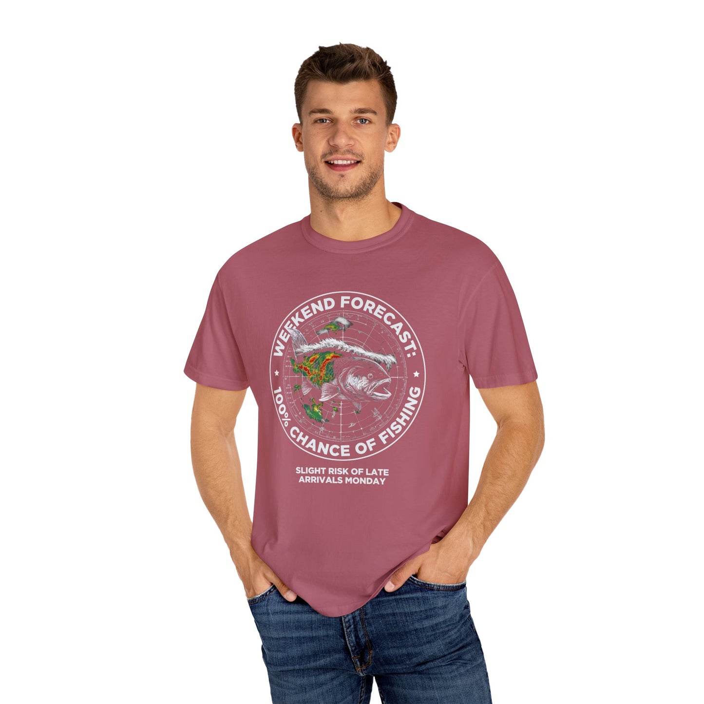 Fishing T-Shirt — "Weekend Forecast: 100% Chance of Fishing" Graphic Tee