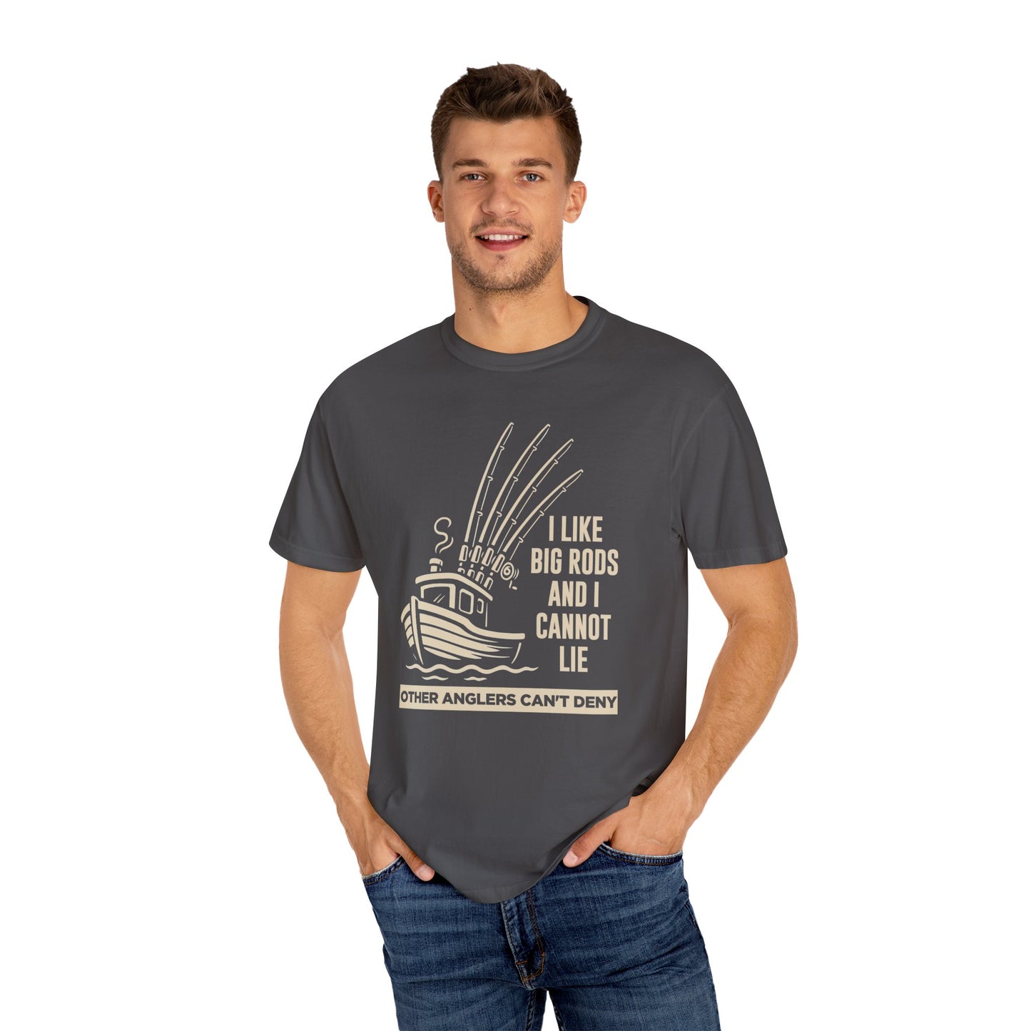 Fishing T-Shirt — "I Like Big Rods and I Cannot Lie" Graphic Tee for Anglers