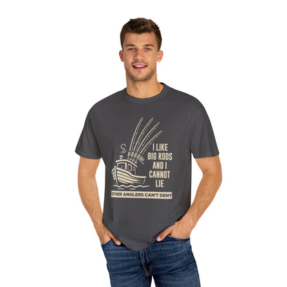 Fishing T-Shirt — "I Like Big Rods and I Cannot Lie" Graphic Tee for Anglers