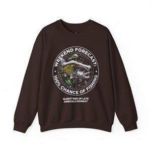 Fishing Crewneck Sweatshirt — “Weekend Forecast: 100% Chance of Fishing” Graphic thumbnail 2