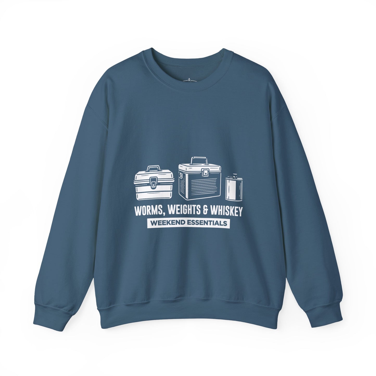 Fishing Crewneck Sweatshirt - "Worms, Weights & Whiskey" Weekend Essentials