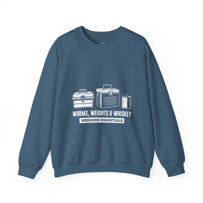 Fishing Crewneck Sweatshirt - "Worms, Weights & Whiskey" Weekend Essentials